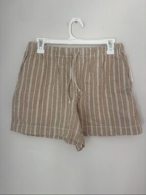 GAP Beige and White Striped Pull-On Linen Drawstring Shorts NWT